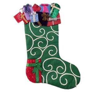 Vintage New Michael Simon Holly Presents Holiday Christmas Stocking Full Size